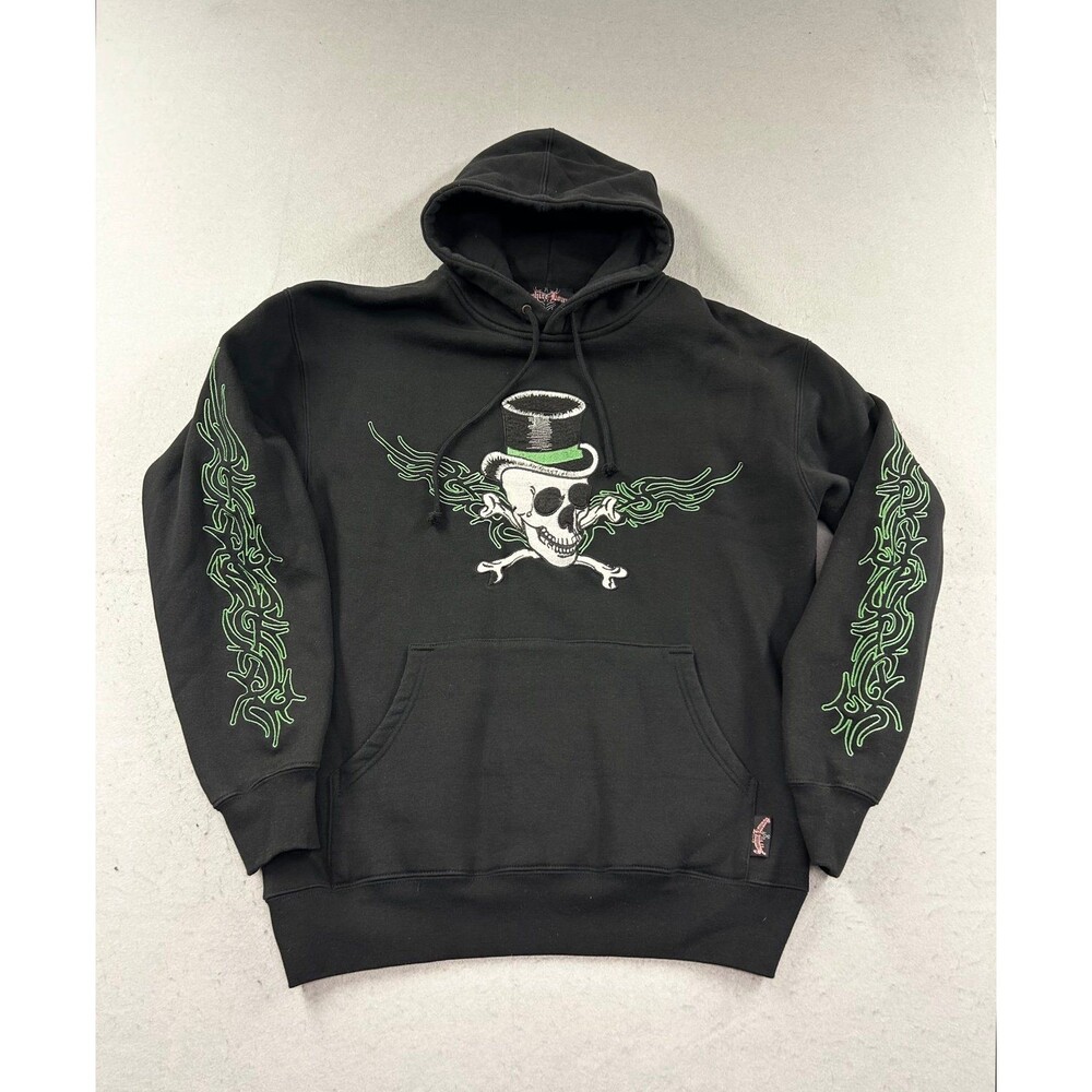 Sapphire Lounge Hoodie Mens Skull Top Hat Tattoo Graphic Pullover Goth Medium